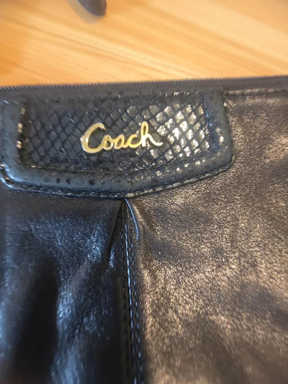 Coach Black Leather Wristlet with Gold Logo